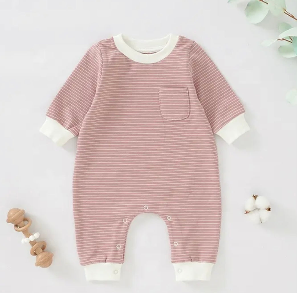 Organic Cotton Stripe Romper | Pink | BY ARCHIE-LU-ROSE