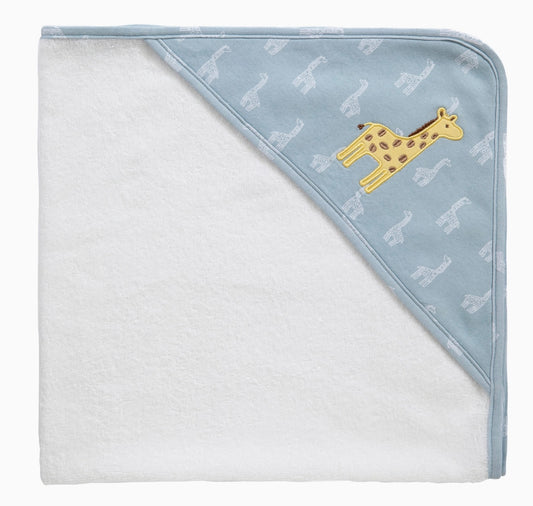 Giraffe Hooded Baby Towel | White & Blue | BY LIVING TEXTILES